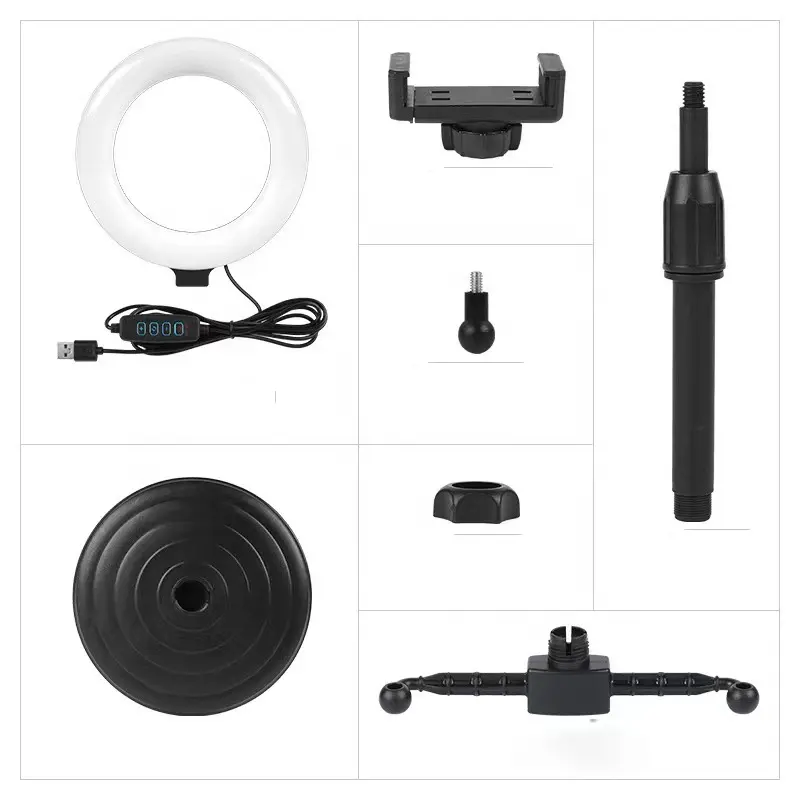Support et Lampe Anneau LED 6 Pouces 16cm – Kit Vlogging & Live avec Supports Téléphone