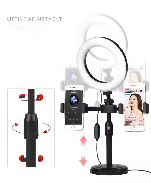 Support et Lampe Anneau LED 6 Pouces 16cm – Kit Vlogging & Live avec Supports Téléphone