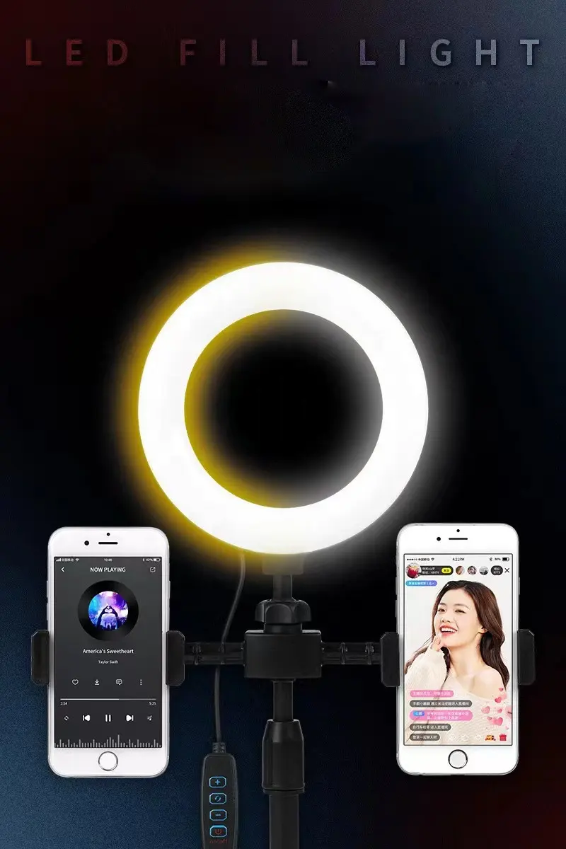 Support et Lampe Anneau LED 6 Pouces 16cm – Kit Vlogging & Live avec Supports Téléphone