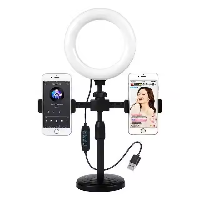 Support et Lampe Anneau LED 6 Pouces 16cm – Kit Vlogging & Live avec Supports Téléphone