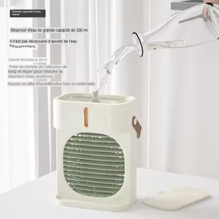 Mini clim-Ventilateur de bureau rechargeable par USB Ventilateurà double pulvérisation hydratant longue durée de vie de la batterie 3 vitesses petit refroidisseur d'air en plastique