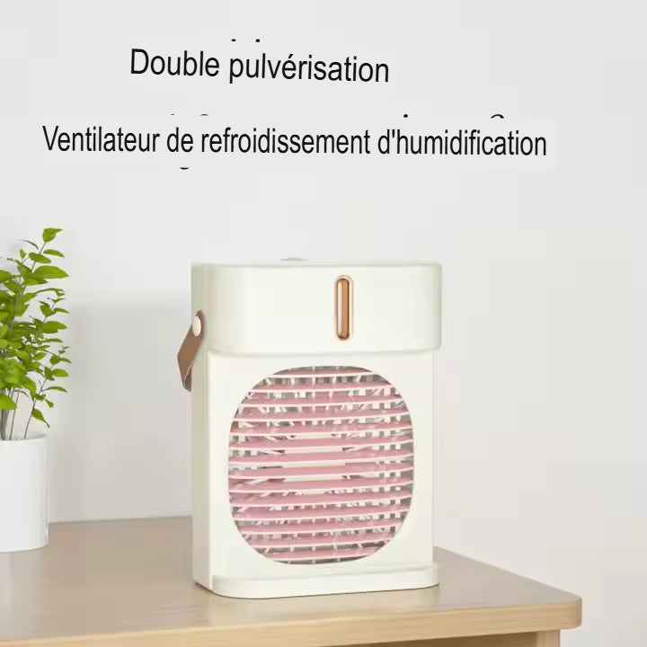 Mini clim-Ventilateur de bureau rechargeable par USB Ventilateurà double pulvérisation hydratant longue durée de vie de la batterie 3 vitesses petit refroidisseur d'air en plastique